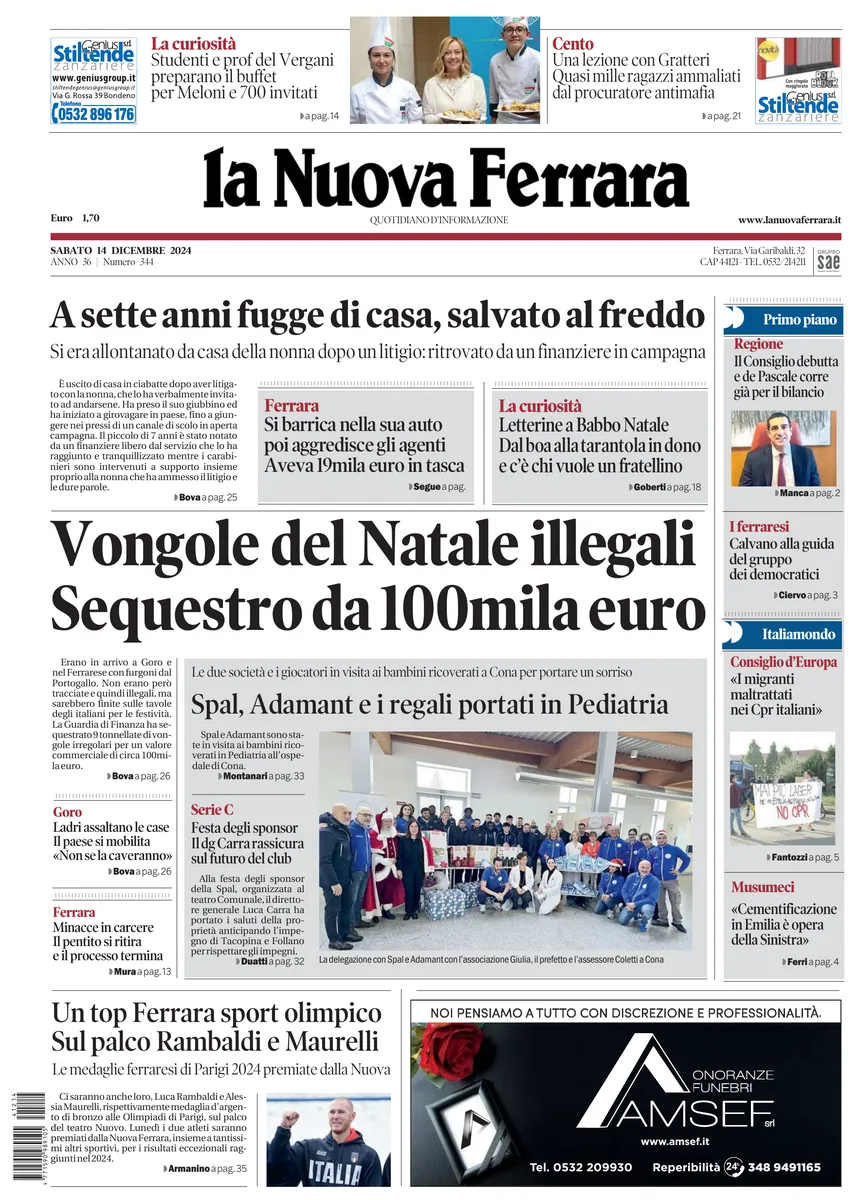 Prima-pagina-nuova ferrara-oggi-edizione-del-2024-12-14